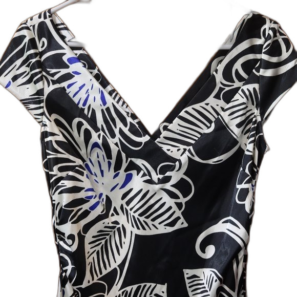 Maggie London Black White Seaside Floral Midi V-Neck Dress 12 Semi-Formal Spring - Picture 3 of 13